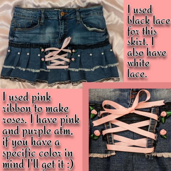Custom Lace Denim Y2k Mini Skirt - Picture 2 of 5